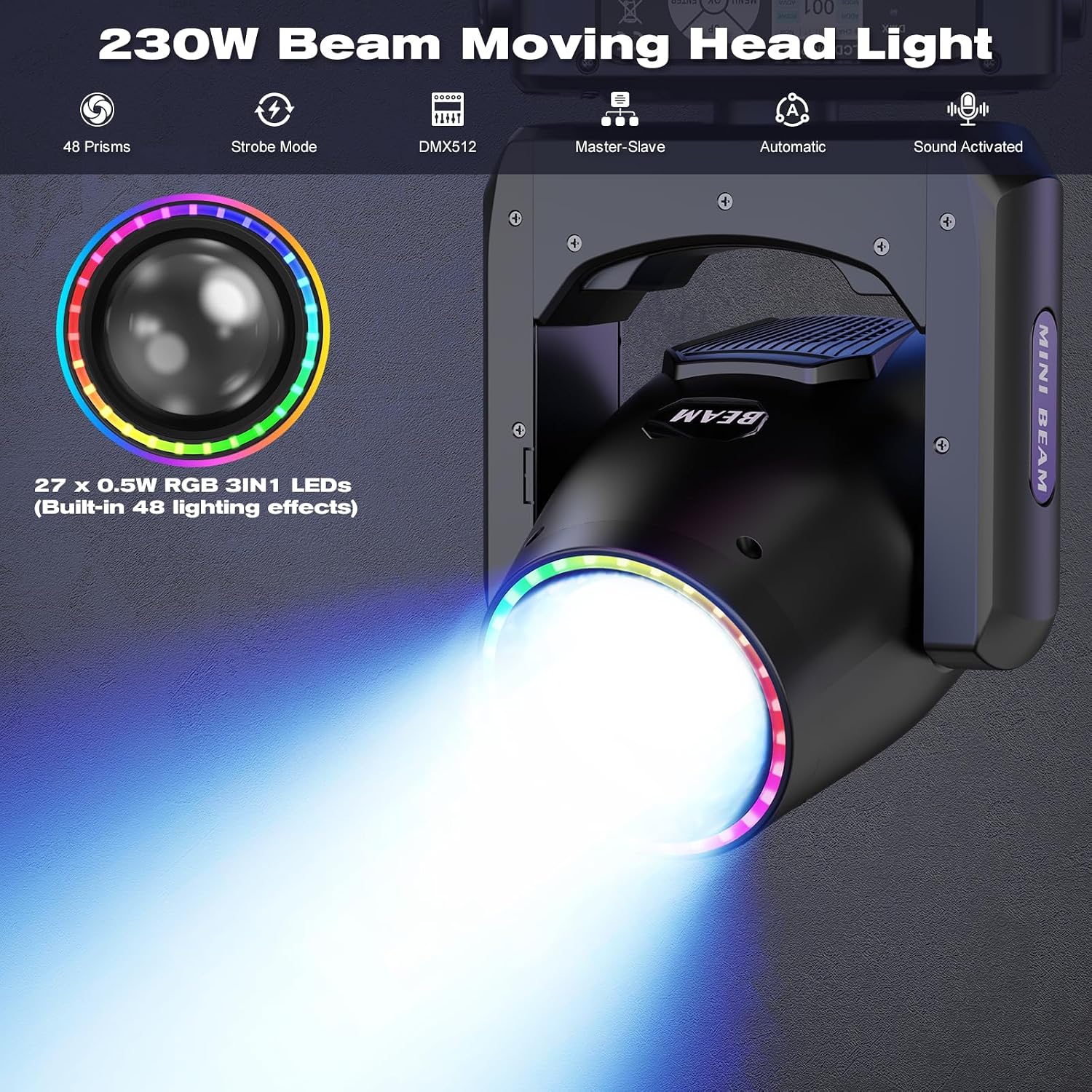 4 Pack Mini 230W Moving Head Stage Light with Aperture LED Stage Spotlight with 14 Gobos 14 Colors 18 Channels and Sound Activated Remote DMX Control RGBW DJ Light for Wedding Disco Party Live Show