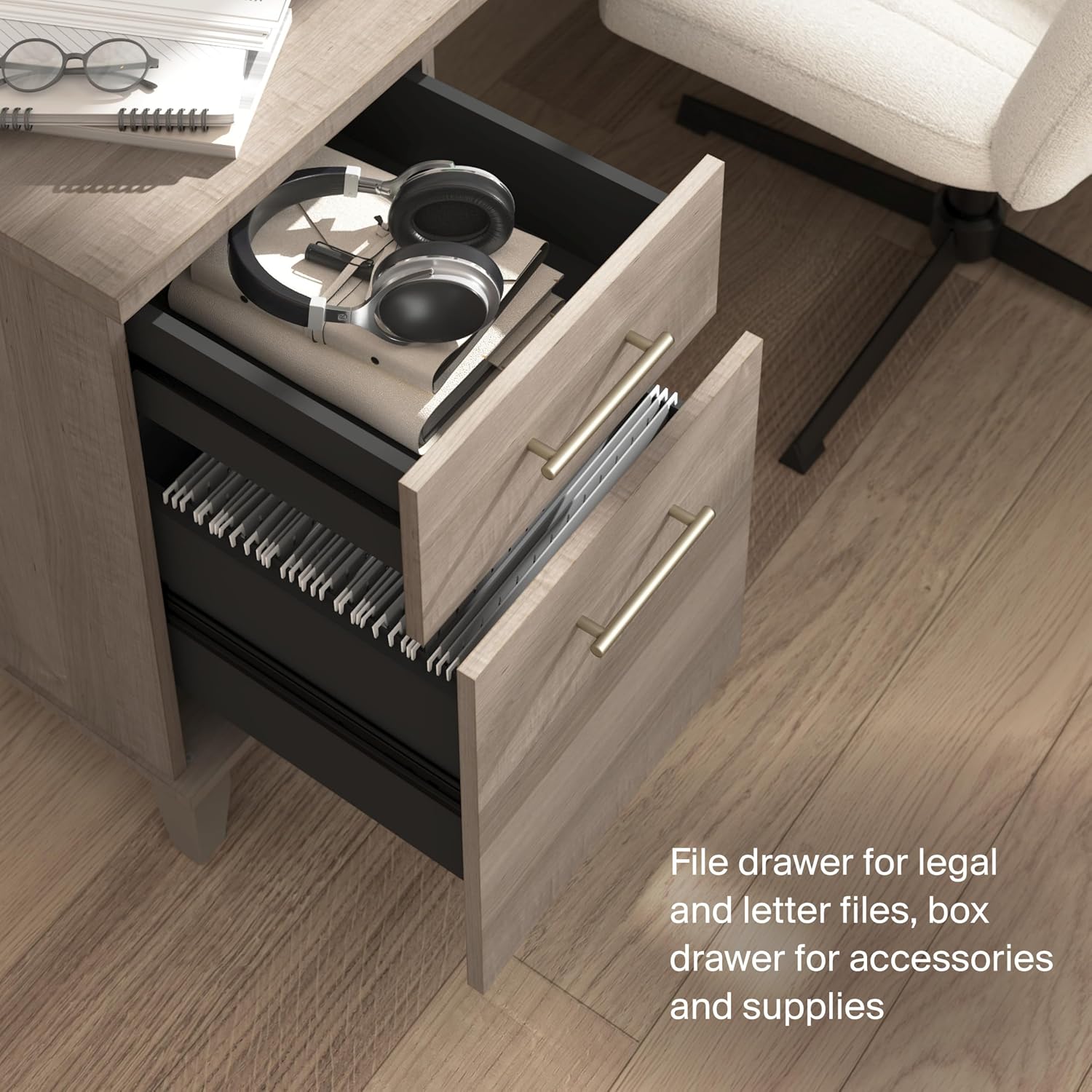Bush Home 60-Inch L-Shaped Desk with Hutch, Corner Computer Office Desk with File and Box Drawers, Shelves and Storage Cabinet, Home Office Workstation, Somerset Collection, Ash Gray