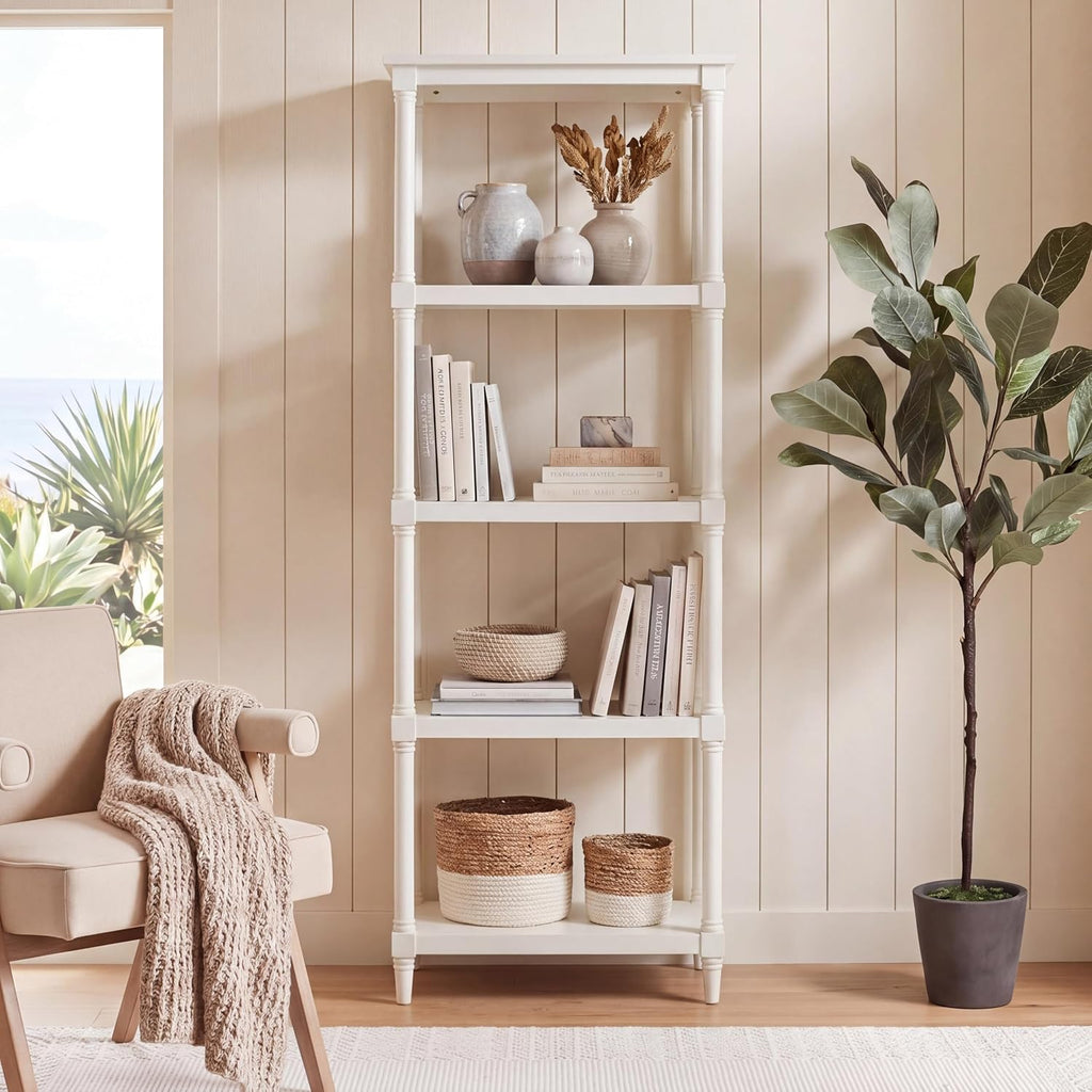 SAFAVIEH Home Collection – Odessa White 5-Tier Bookcase, Modern Storage Shelf Unit for Living Room, Bedroom, or Home Office (AMH5721C)