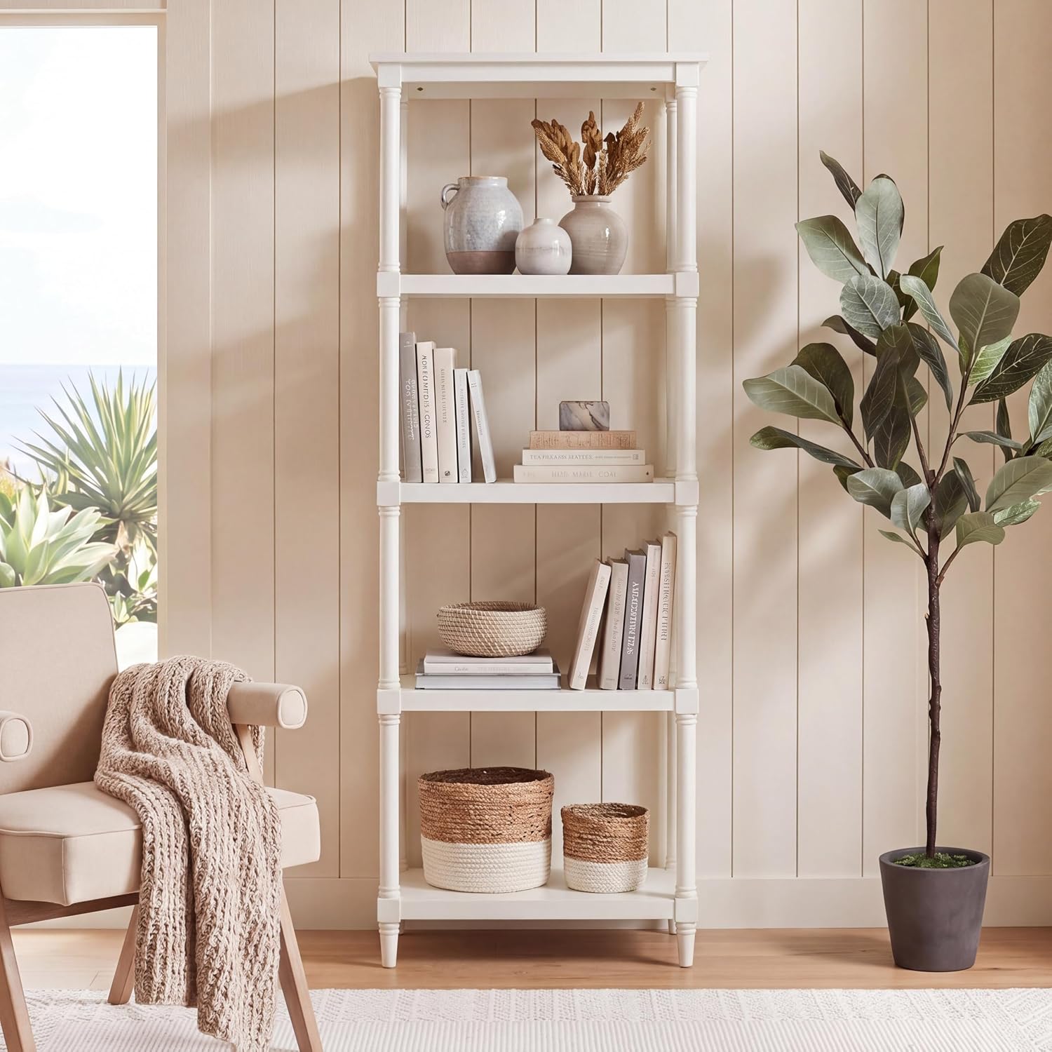 SAFAVIEH Home Collection – Odessa White 5-Tier Bookcase, Modern Storage Shelf Unit for Living Room, Bedroom, or Home Office (AMH5721C)