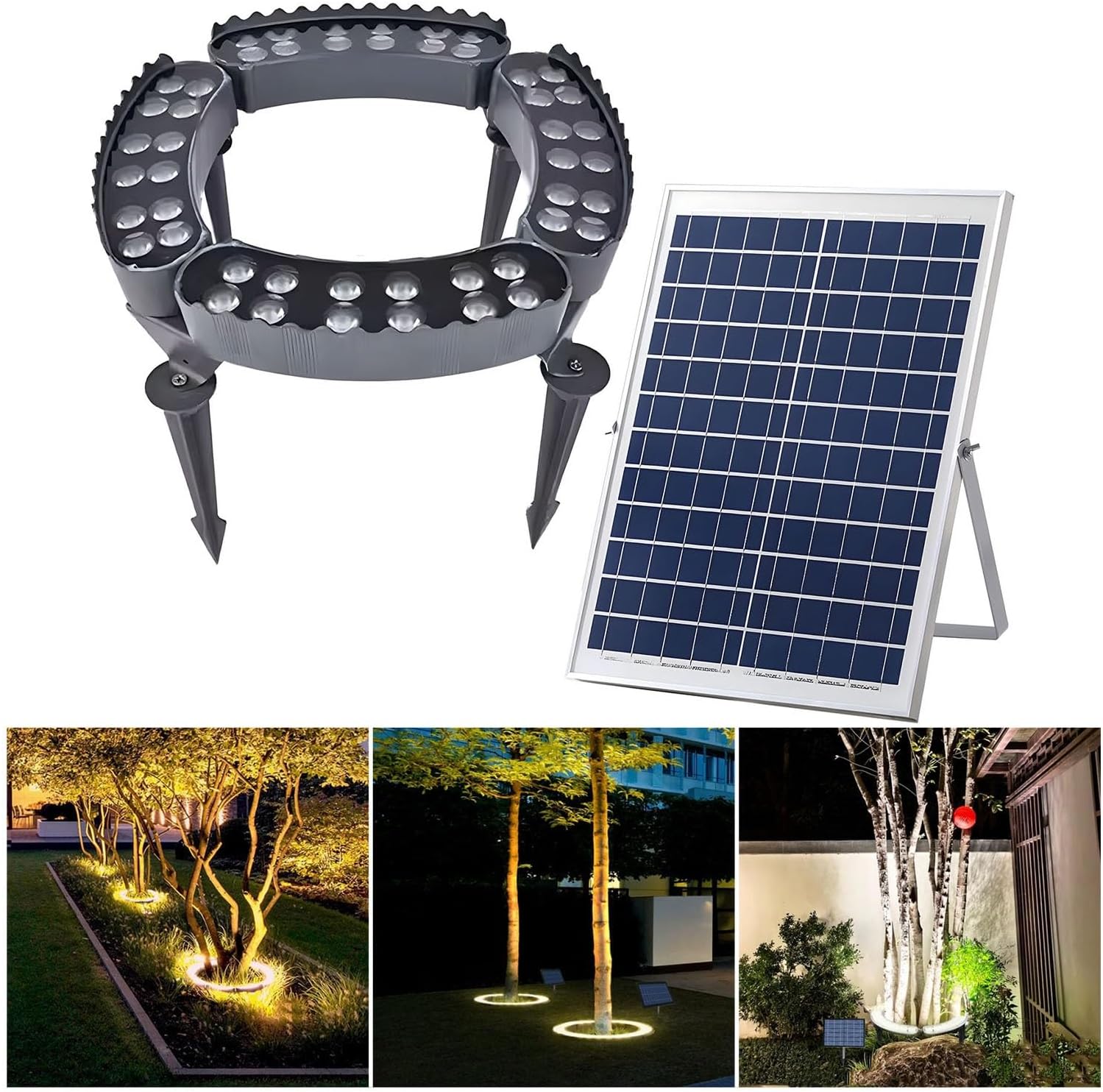 Garden Solar Lights, LED Solar Landscape Spotlights for Big Tree, Outdoor Ring Tree Light, Made to Last(Warm White Light,Pack of 4)