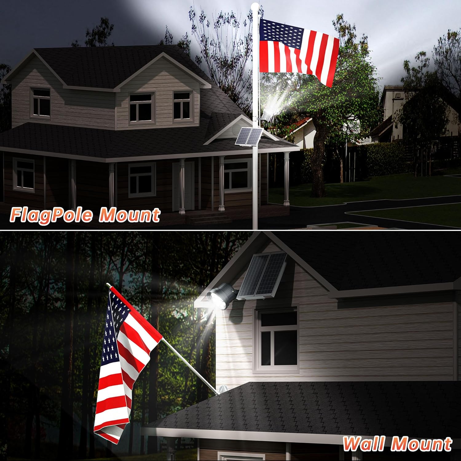 Ofuray Solar Flag Pole Light 3In1 Design, Brightest Solar Powered Flagpole Light, Dusk to Dawn with Remote Control, Fits 0.5'-4' Flagpole for House Inground