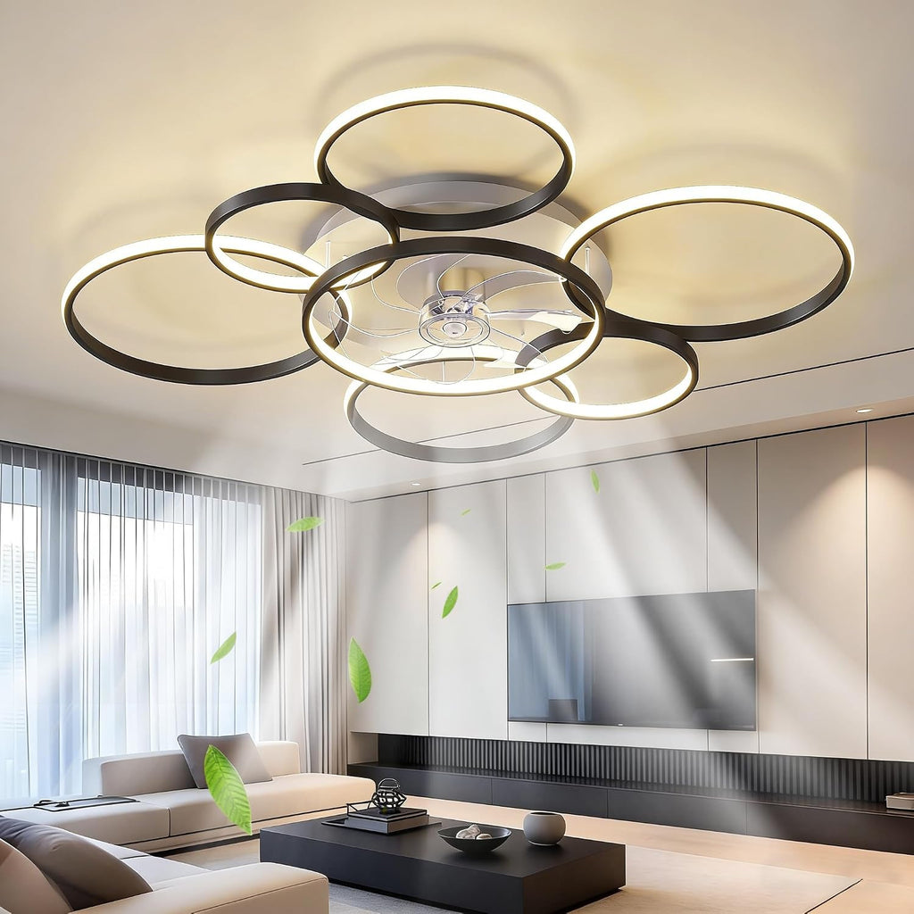 41'Modern Ceiling Fan with Lights and Remote, Smart Ceiling Fan for bedroom | Low profile ceiling fan has 3 colors light 6 speed, dimmable, super quite, timing, ceiling fans with lights for living room
