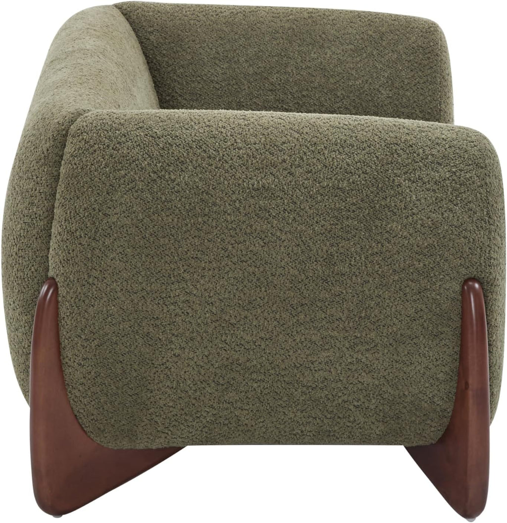 Christopher Knight Home Alma 63' Boucle Loveseat with Wood Legs, 2 Seater Sofa Couches for Living Room, Upholstered Couch Chair, Soft Seating Lounge Sofa Chair, Cozy Loveseat with Armrest, Olive Green
