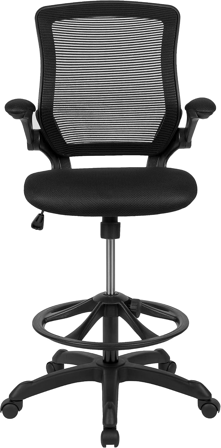 Flash Furniture Kale Mid-Back Swivel Office Chair with Adjustable Foot Ring, Lumbar Support, and Seat Height, Ergonomic Mesh Executive Chair, Black
