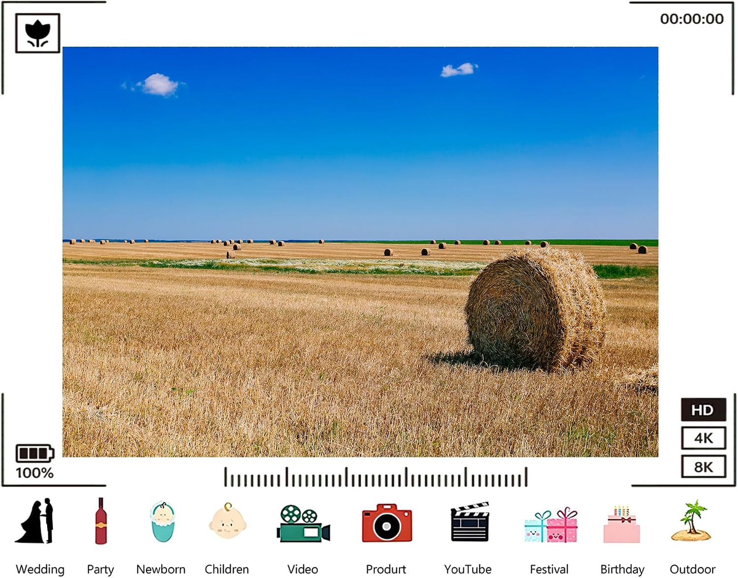 Trykid 20x10ft Hay Bale Wheat Field Backdrop Scenic Round Bales Clear Blue Sky Harvest Landscape Photography Background Farm Themed Party Decoration Photo Booth Prop Fabric