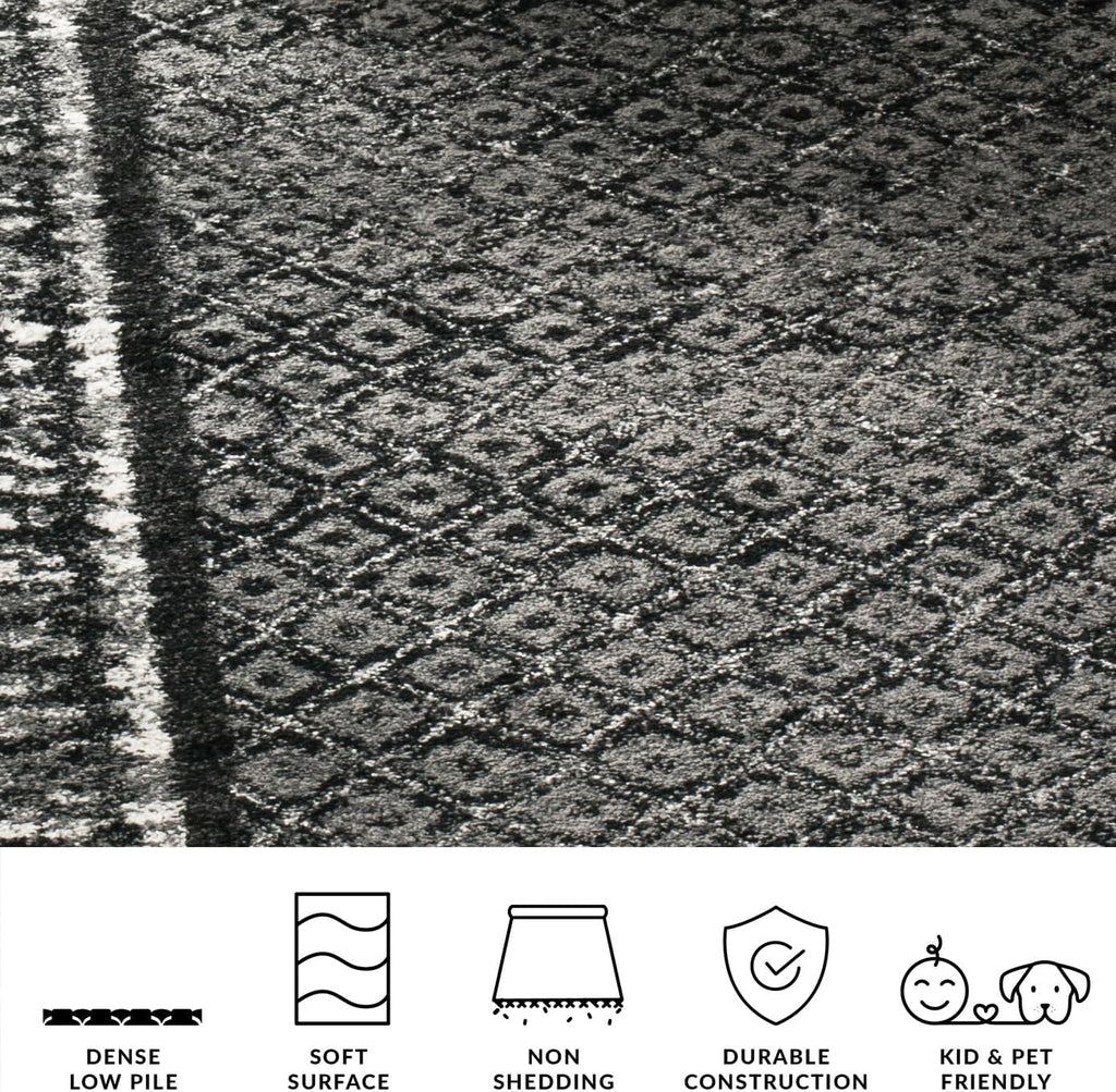 SAFAVIEH Adirondack Collection Area Rug - 9' x 12', Black & Silver, Distressed Design, Non-Shedding & Easy Care, Ideal for High Traffic Areas in Living Room, Bedroom (ADR110A)