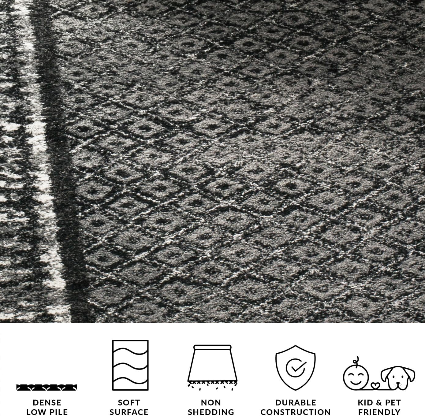 SAFAVIEH Adirondack Collection Area Rug - 9' x 12', Black & Silver, Distressed Design, Non-Shedding & Easy Care, Ideal for High Traffic Areas in Living Room, Bedroom (ADR110A)