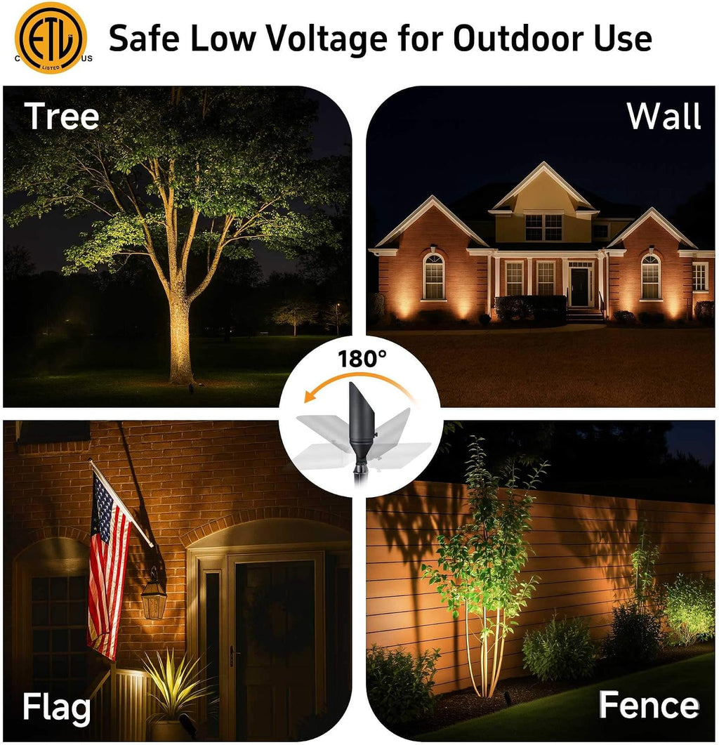Gardenreet Brass Landscape Lighting - Low Voltage Outdoor Spotlights, Wired LED Uplights 12V, Waterproof Spot Lights, Antique Bronze for Outside Trees with Warm White MR16 Bulb (4 Pack)