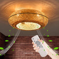 20' Boho Cage Ceiling Fan with Light and Remote Control, Low Profile Bamboo Ceiling Fan, Enclosed Timing 6 Speeds Reversible, for Bedrooms, Living Rooms, Kitchens, Farmhouses