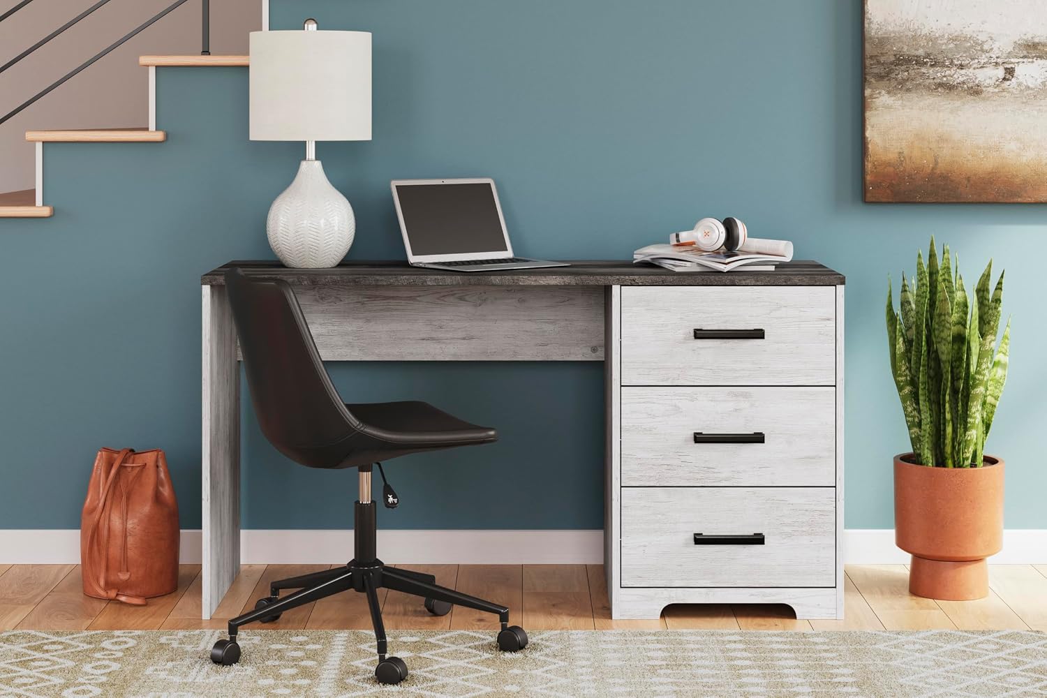 Signature Design by Ashley Shawburn Farmhouse 3-Drawer 54' Home Office Desk, White & Gray