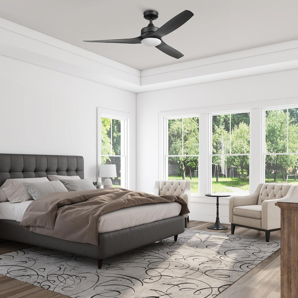 Honeywell Ceiling Fans Lynton, 52 Inch Indoor Outdoor Ceiling Fan with Color Changing LED Light, Remote Control, Matte Black High Performance Blades, Reversible Airflow - 51854-01 (Black)