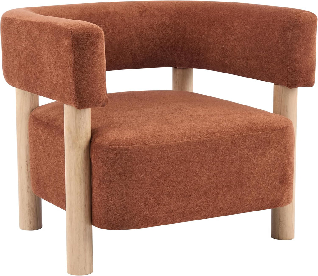Christopher Knight Home Carly Low Profile Accent Chair, Boucle Upholstered Barrel Chair, Comfy Reading Chair for Bedroom, Wooden Single Lounge Sofa, Burnt Orange