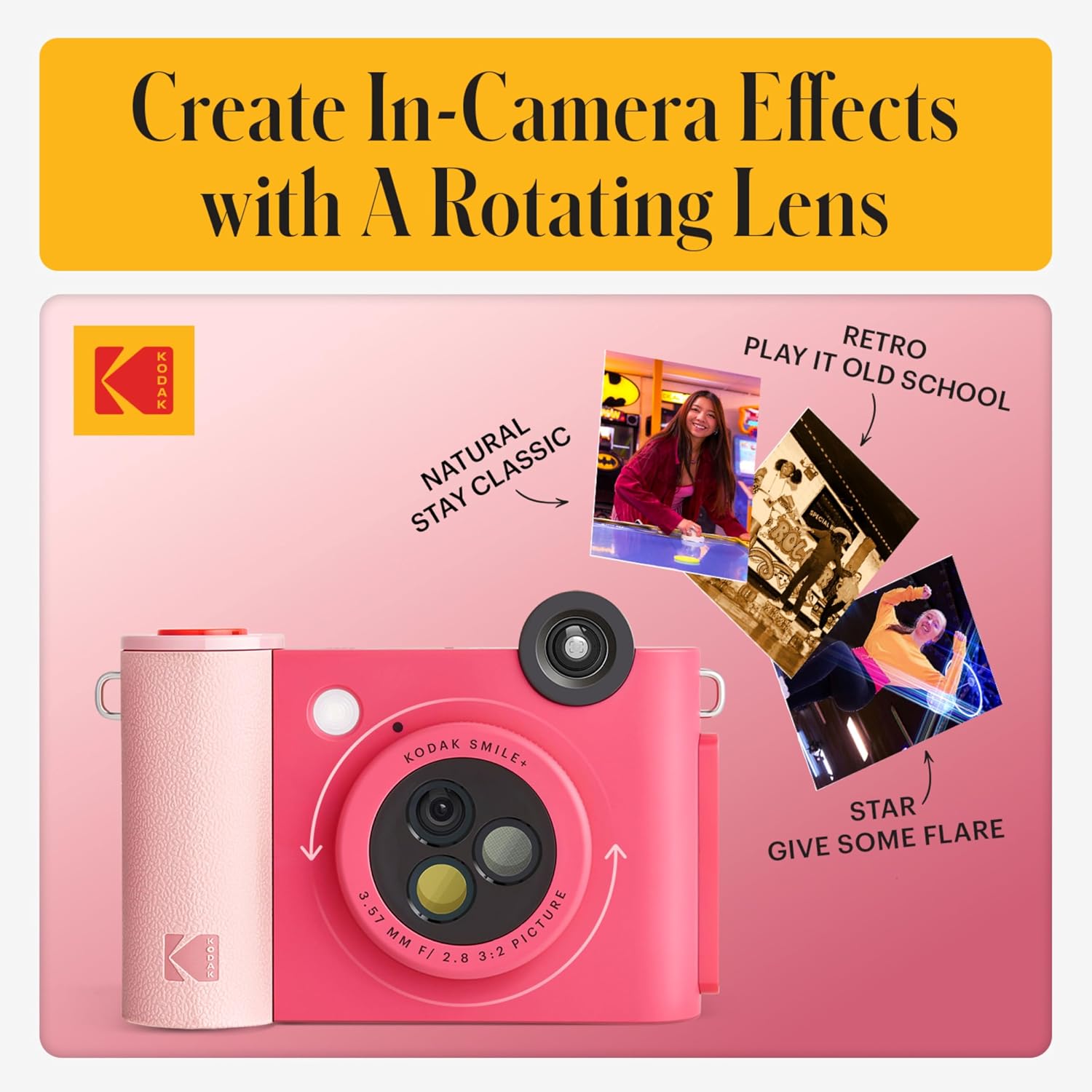 KODAK Smile+ 2-in-1 Digital Instant Print Camera & Printer Gift Bundle + Case + Zink 20pk 2x3 Sticky Back Photo Paper + Album + Sticker Sets + Sticker Frames + Hanging Frames + Markers - Fuchsia