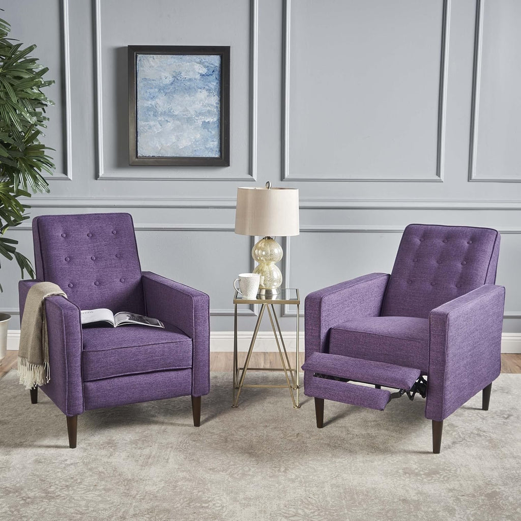 GDFStudio Christopher Knight Home Mervynn Mid-Century Modern Fabric Recliners, 2-Pcs Set, Muted Purple / Dark Espresso