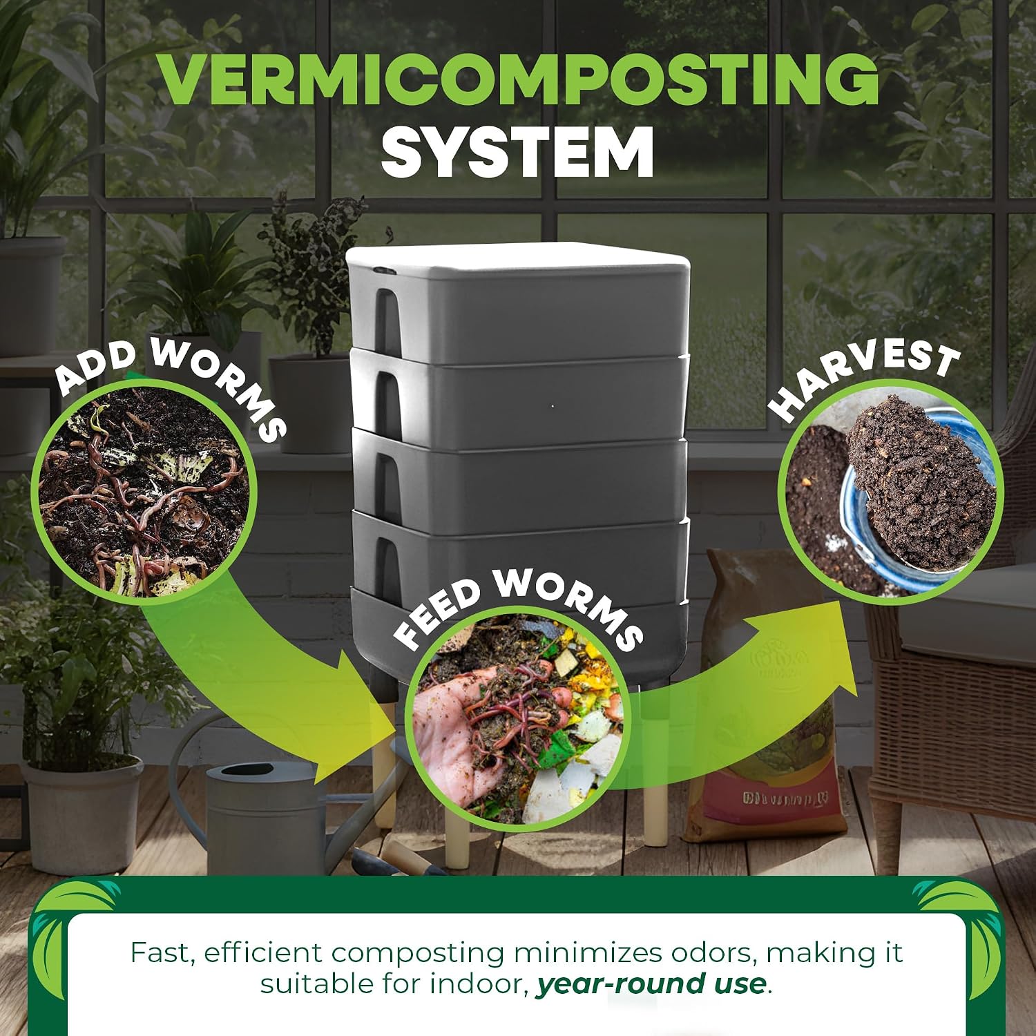 FCMP Outdoor - The Essential Living Composter, 4-Tray Worm Vermicomposter Bin, Grey