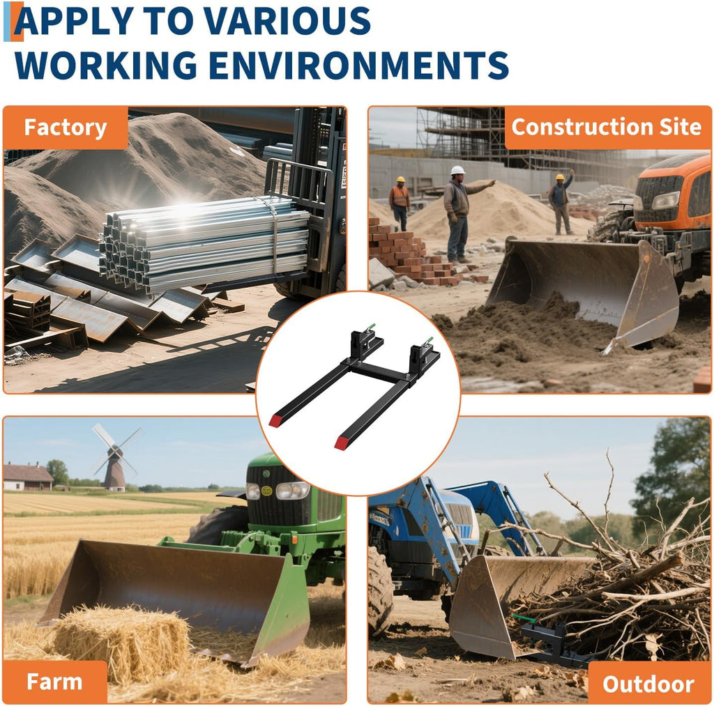 GarveeLife Clamp On Pallet Forks for Tractor Bucket 60 in,Heavy Duty Debris Forks for Tractor Bucket 2000 LBS Quick Attach Loader Pallet Fork with Adjustable Stabilizer Bar,
