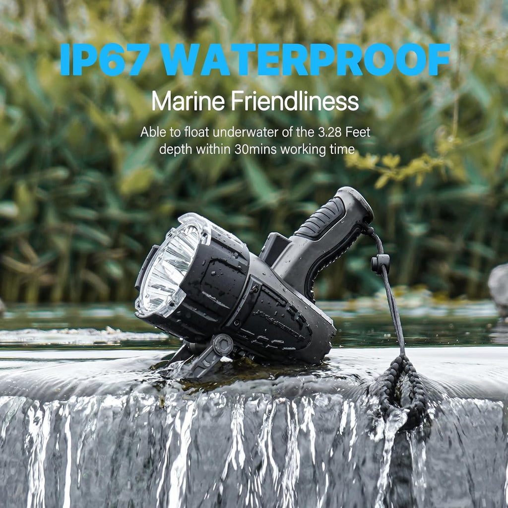 GOODSMANN Spotlight 10000 Lumen Waterproof Rechargeable Marine Spotlight LED Spotlights for Hunting with EVA Carrying Case 9903-C103-01A