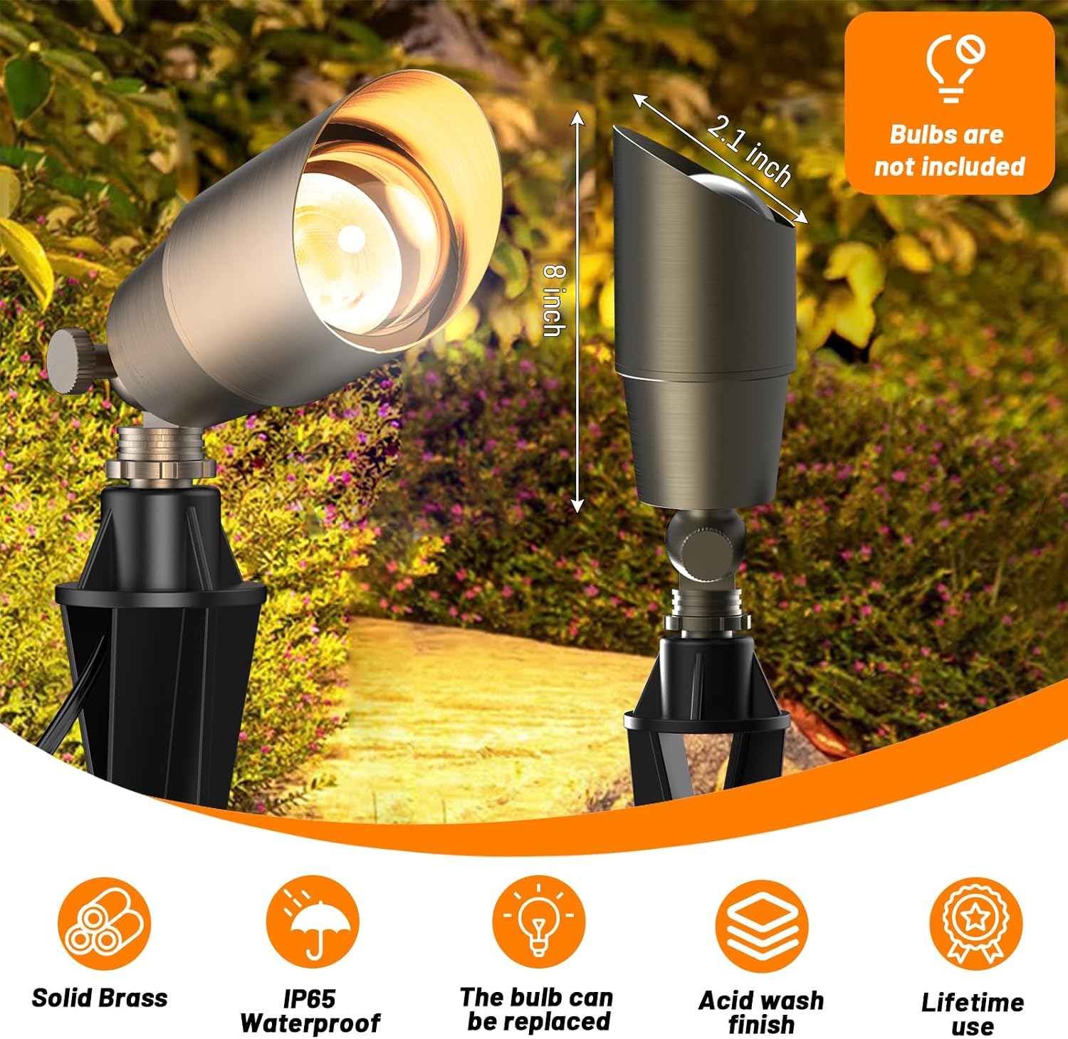 ZONEGRACE Solid Brass Outdoor Uplights & Accent Light Fixtures, Heavy Duty 12V Low Voltage LED Landscape Lighting Bronze, Wired Spotlights for Garden,Lawn,Patio and Yard Without LED Bulb (12 Pack)