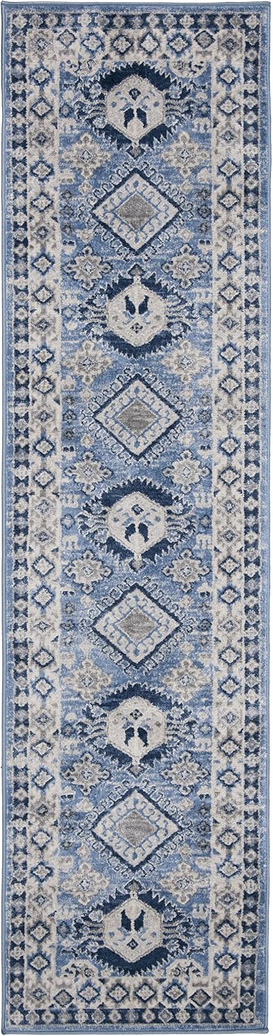 SAFAVIEH Kazak Collection Runner Rug - 2' x 8', Blue & Creme, Traditional Design, Non-Shedding & Easy Care, Ideal for High Traffic Areas in Living Room, Bedroom (KZK119D)