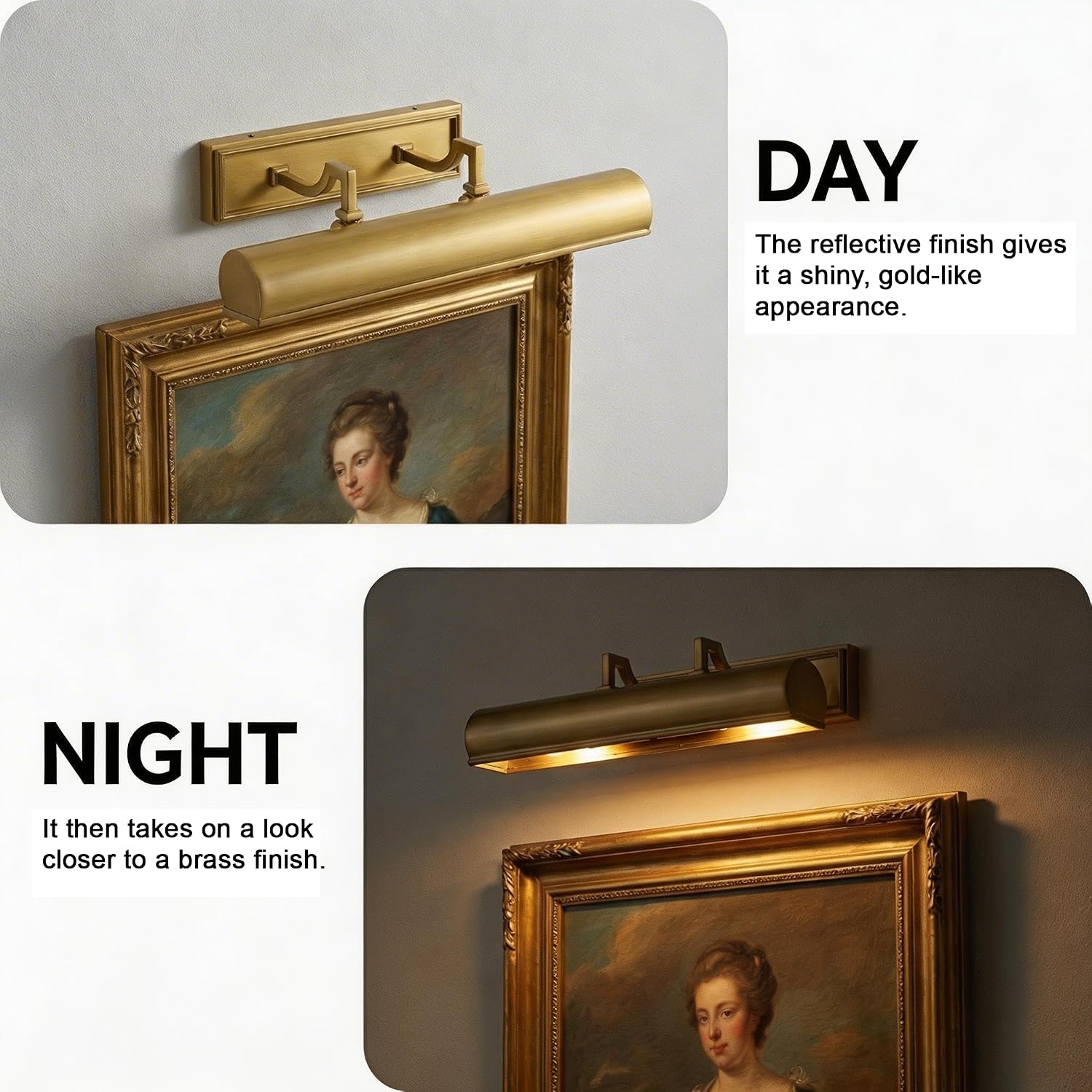 AUDOSY18 Brass Picture Light, 270° Rotatable Gold Wall Sconce Hardwired, 3-Light Vanity Wall Light Over Mirror, Dimmable Picture Art Light for Living Room, Bedroom & Bathroom- Upgrade