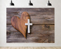 Trykid 20x10ft Wooden Heart White Cross Rustic Plank Backdrop Faith Inspired Scenery Photography Background Spiritual Gathering Party Decoration Tapestry Photo Booth Prop Fabric