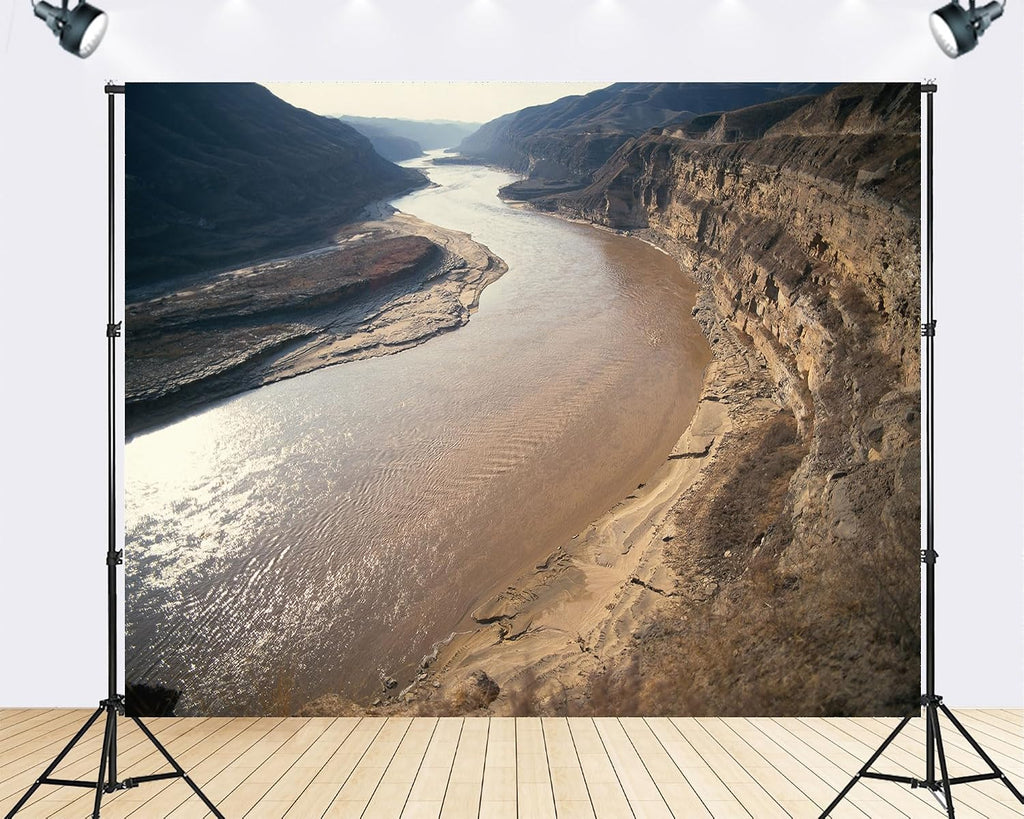 Trykid 20x10ft Wide River Bend Backdrop Canyon Cliffs Sandy Banks Calm Water Clear Blue Sky Photography Background Majestic Landscape Event Party Decoration Photo Booth Prop Fabric