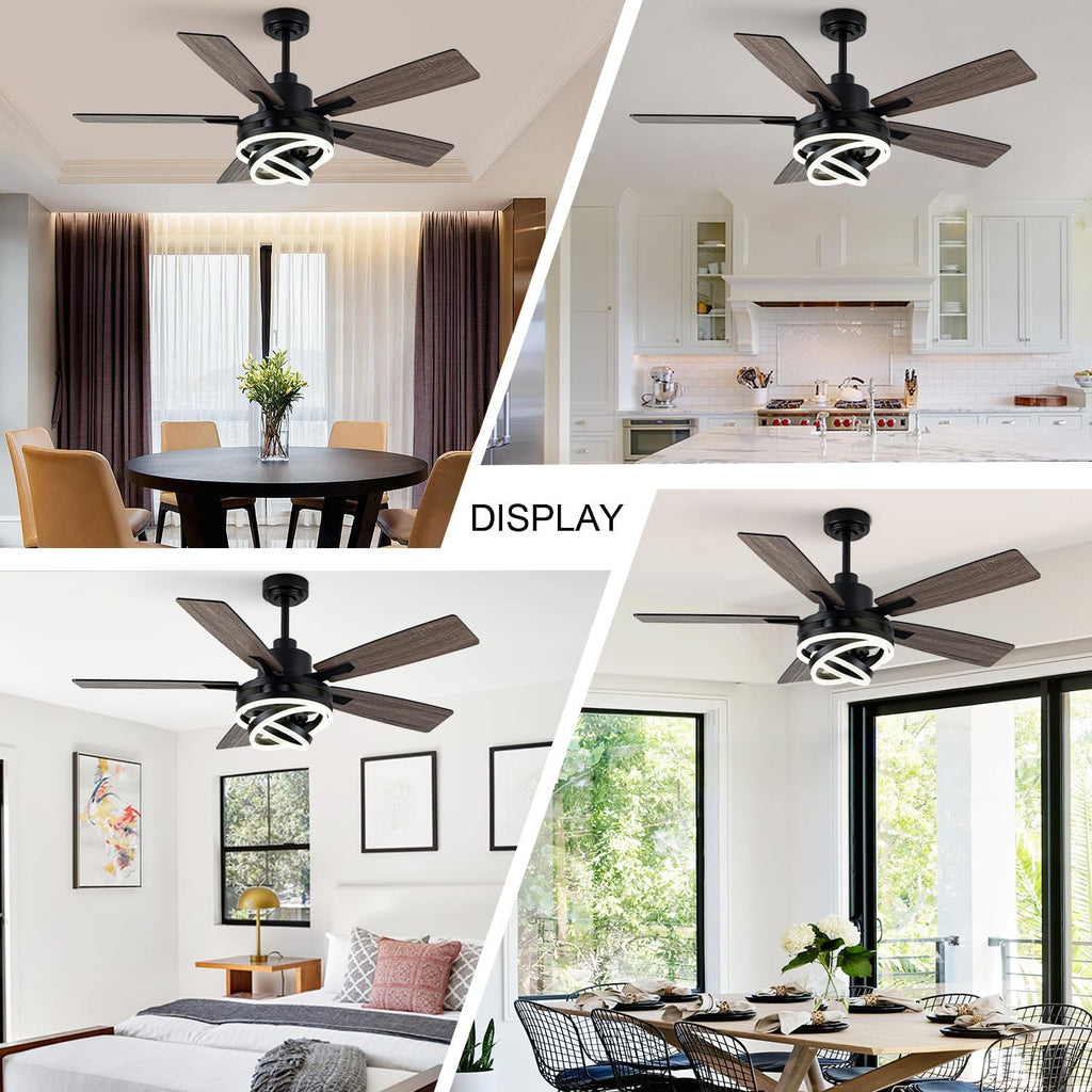 52 Inch Chandelier Ceiling Fans with Lights Remote Control,6 Wind Speeds,3 Lighting Colors Optional,DC Motor,DIY Rings LED,Farmhouse Ceiling Fan for Living Room/Dining Room/Bedroom/Kitchen