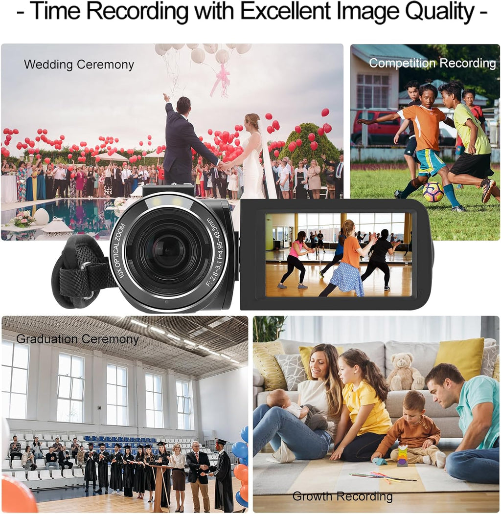 ORDRO 4K Video Camera Camcorder 10X Optical Zoom 30MP 24FPS Vlogging Camera 3.0' IPS Touch Screen Digital Camera with 32G Memory Card