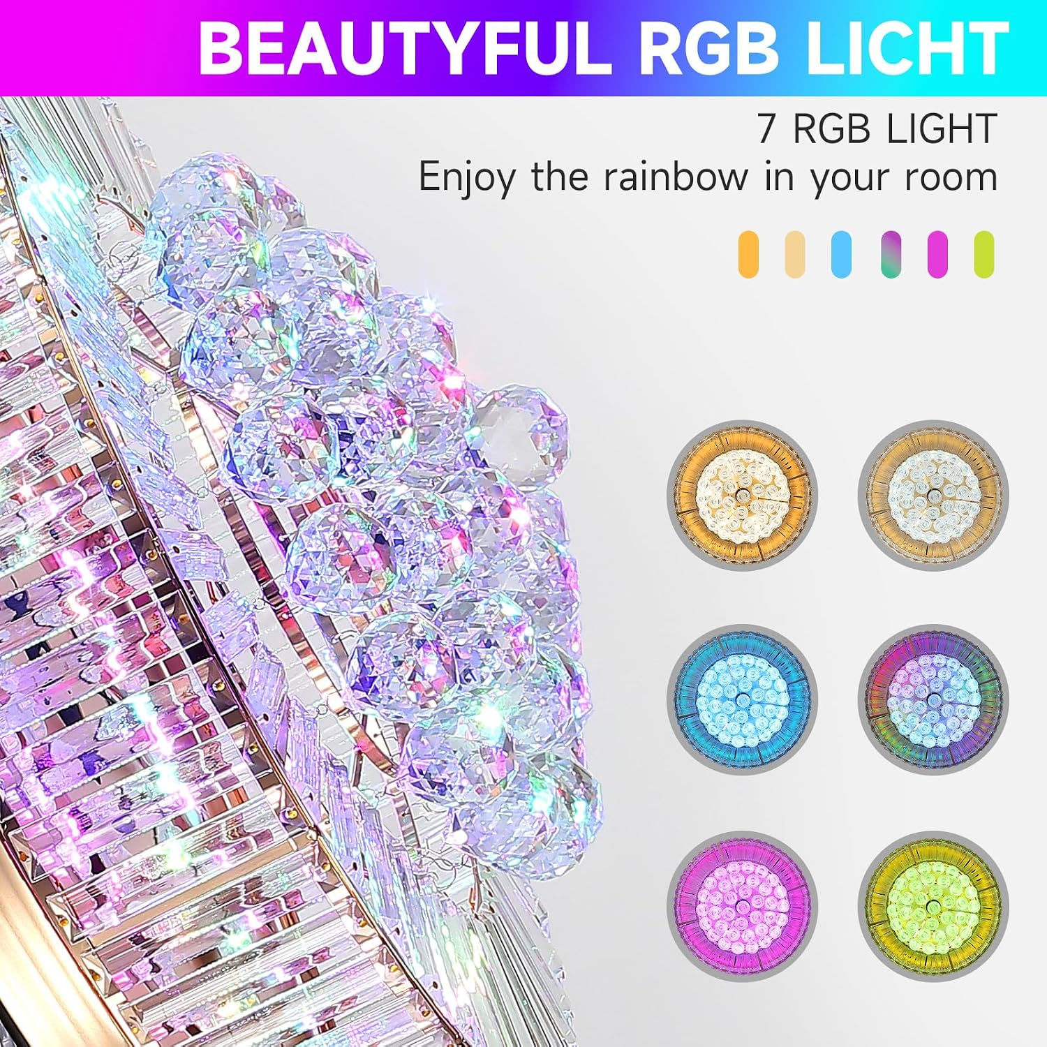 42 Inch Fandelier Ceiling Fans with Light - Retractable Crystal Ceiling Fan and Remote/APP Control, Noiseless DC Motor, RGB Dimmable Lights, Chandelier Ceiling Fan for Bedroom/Living Room Etc