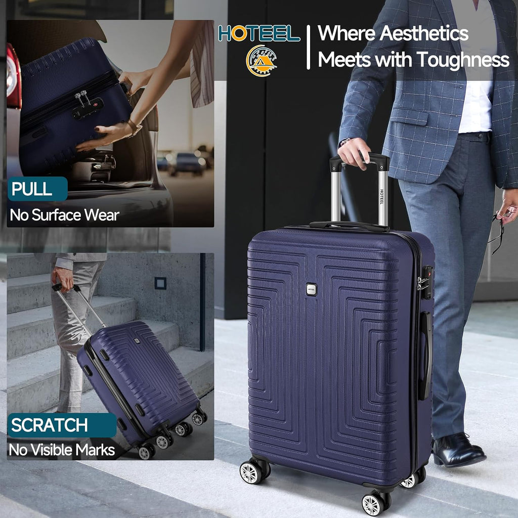 Hoteel Luggage Sets 5 Piece ABS+PC Hardside, 4-Year Warranty, Luggage Set with Double-Spinner Wheels, TSA Lock, Lightweight Carry on Luggage, 20'/24'/28' Suitcase with Duffel & Organizer, Blue