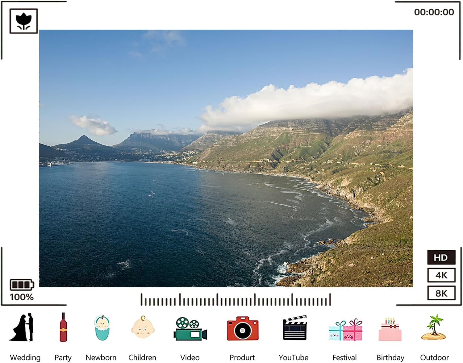 Trykid 20x10ft Coastal Mountain Sea Backdrop Clear Sky Cliff Scenery Photography Background Travel Themed Party Home Decoration Tapestry Party Decoration Photo Studio Prop Fabric