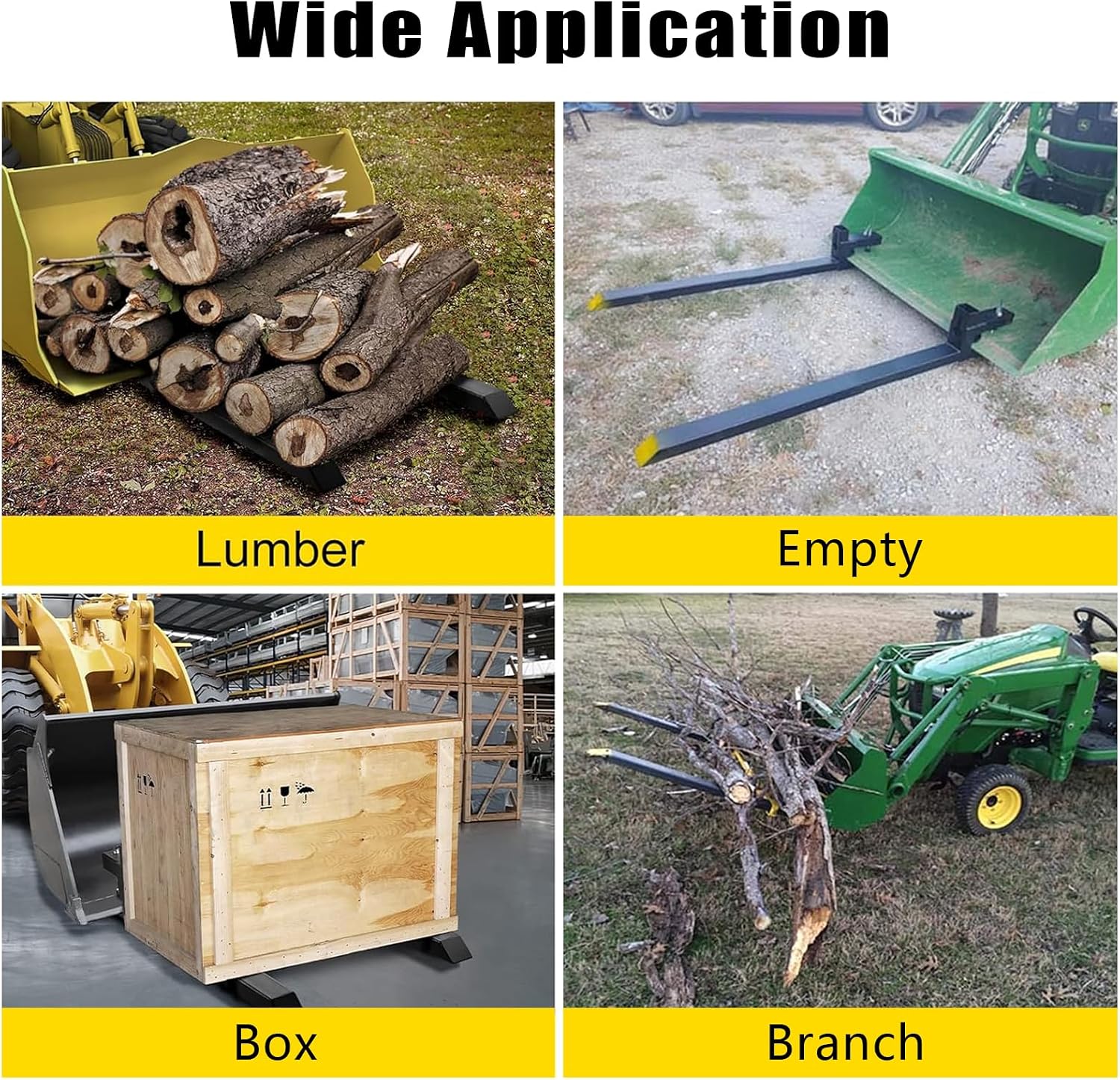Heavy Duty Clamp on Pallet Forks w/Adjustable Stabilizer Bar -60' 4000lbs Max- Pallet Forks Clamp On for Tractor Bucket (60inch Total Length）