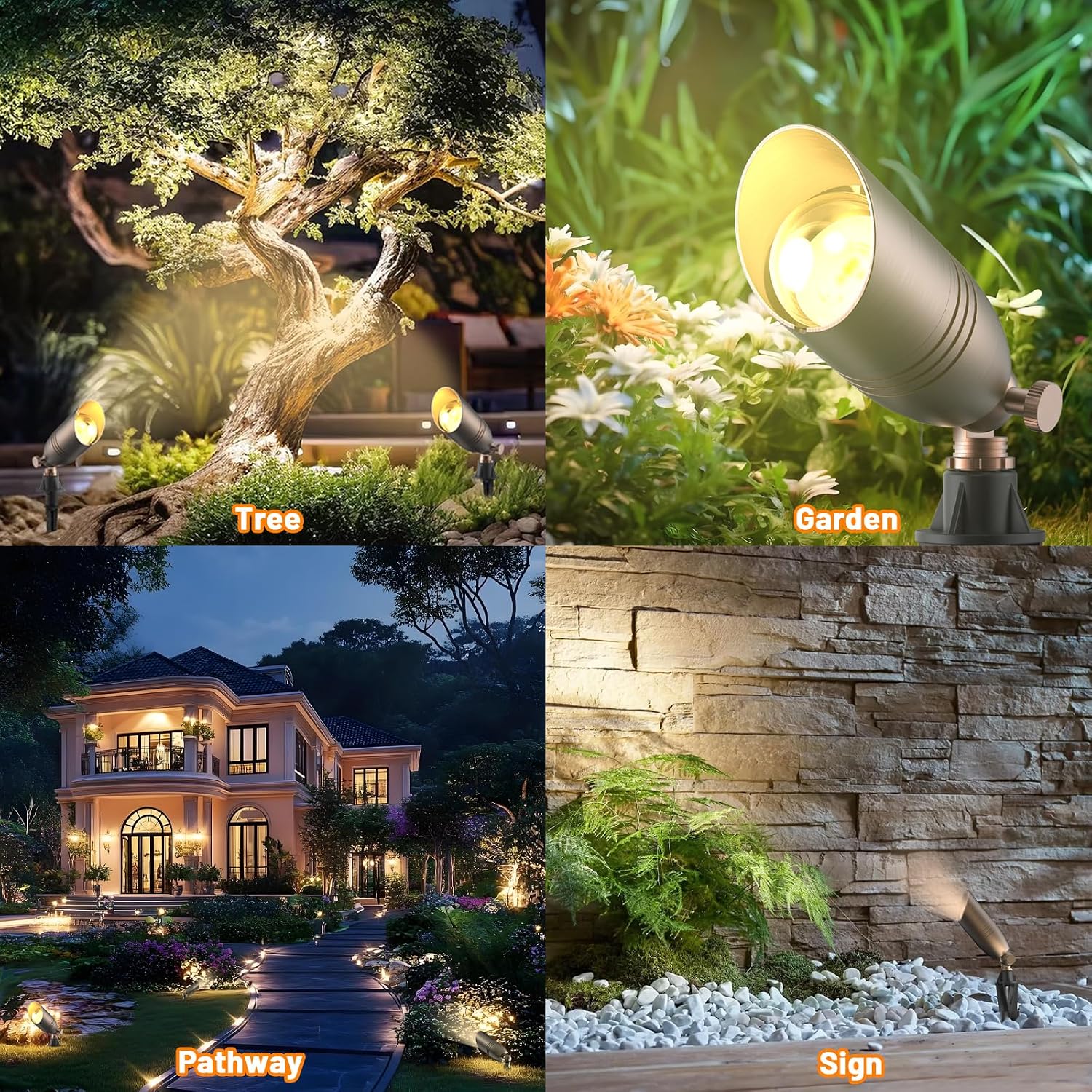 ZONEGRACE Solid Brass 12V Low Voltage Landscape Lighting,Heavy-Duty Waterproof Outdoor LED Spotlights Fixtures with Connectors, Bronze Uplights & Accent Lights,MR16 Bulb Not Included (Classic,6 Pack)