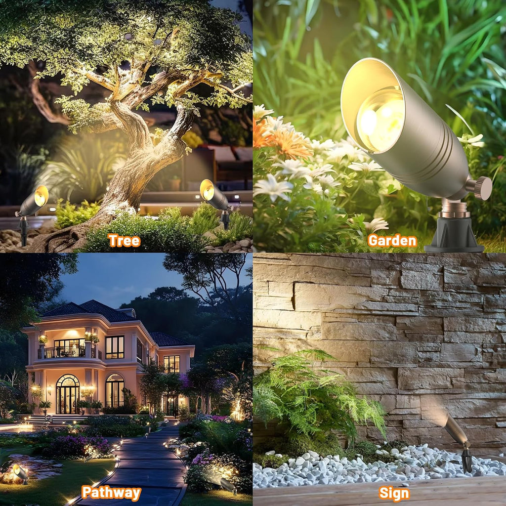 Solid Brass 12V Low Voltage Wired Landscape Lighting,Heavy-Duty Waterproof Outdoor Electric LED Spotlights Fixtures for Yard, Tree & Garden, Bronze Uplights, MR16 Bulb Not Included (Classic, 4 Pack)