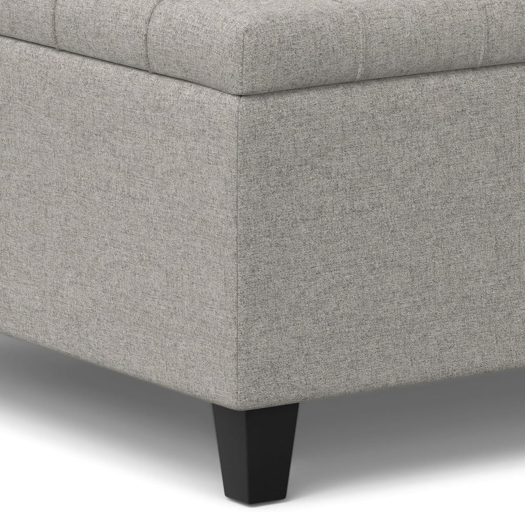 SIMPLIHOME Harrison Small Coffee Table Storage Ottoman - 30 inch Wide Upholstered Linen Look Fabric Square Lift-Top Ottoman in Cloud Grey, Transitional Ottoman for Living Room with Hidden Storage