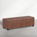 SIMPLIHOME Avalon Storage Ottoman Bench - 54 inch Wide Upholstered Vegan Leather Extra Large Rectangle Ottoman Bench in Distressed Pecan Brown, Contemporary Ottoman for Living Room with Lift-Up Lid