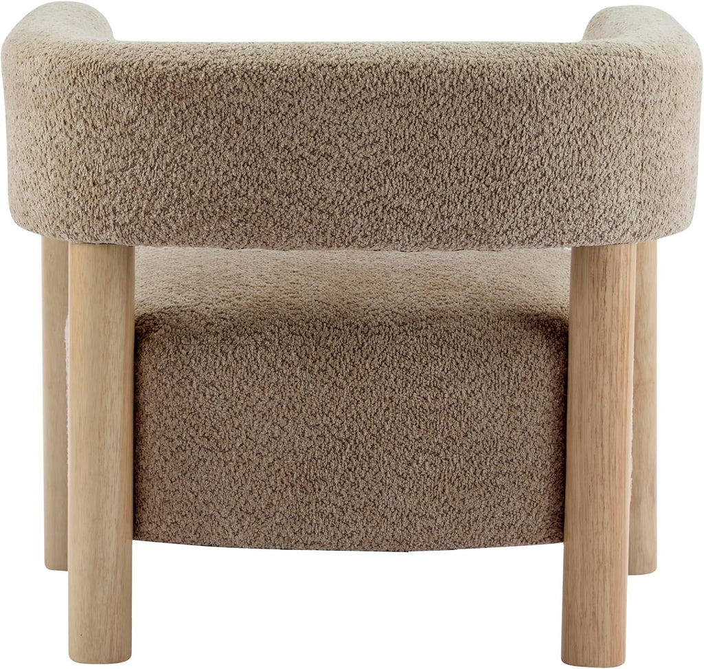 Christopher Knight Home Carly Low Profile Accent Chair, Round Backrest Side Chair, Living Room Armchair with Boucle Fabric Cushion,Comfy Reading Chair for Bedroom,Wooden Single Lounge Sofa,Light Camel