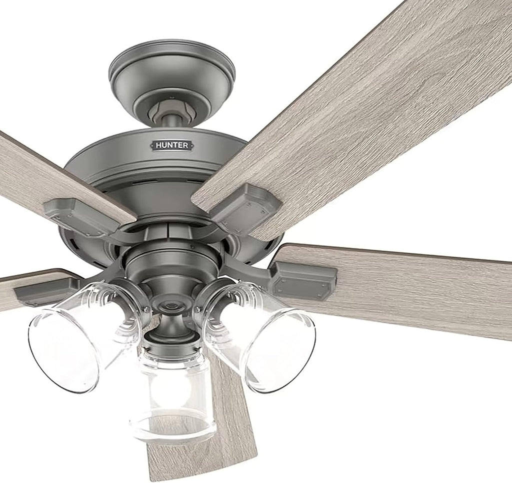 Hunter Fan 52 Inch Casual Matte Silver Finish Indoor Ceiling Fan With Light Kit and Remote Control (Renewed)