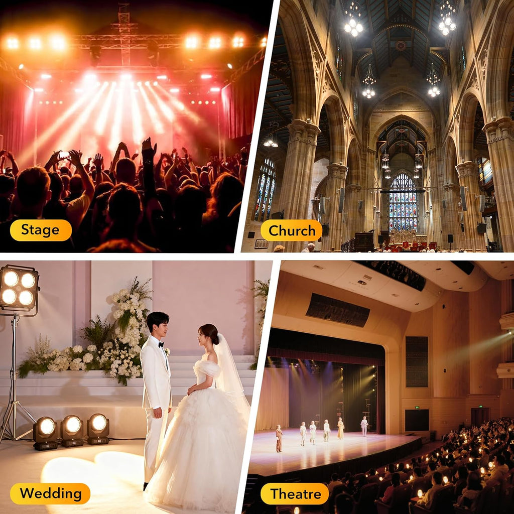 4x100W Cob Blinder Stage Spotlight,4 Eye Warm Cold White 2in1 Spliceable LED Par Lights,DMX512 Audience Stage Spot Light for Church Wedding dj Show Photostudio Theater