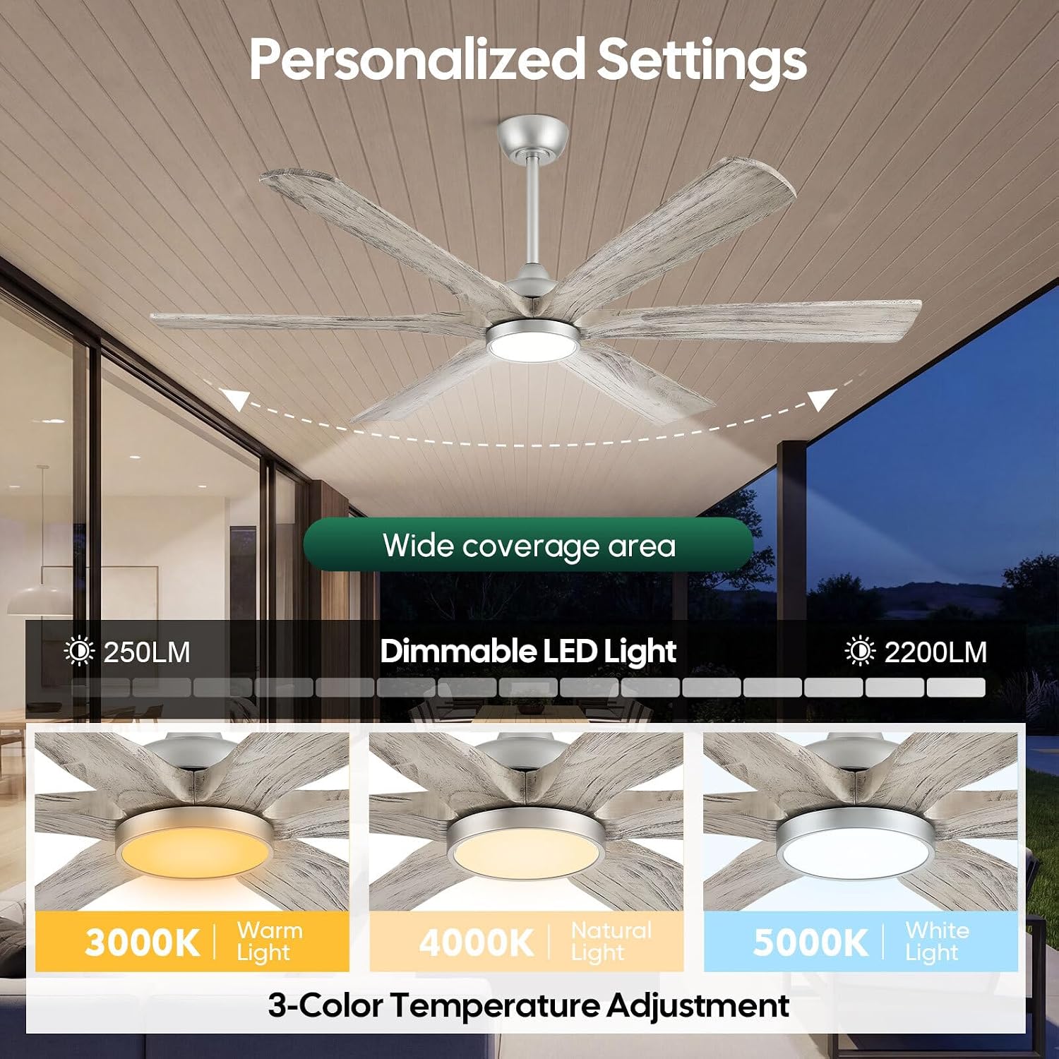 72 Inch Smart Ceiling Fan with Light, Remote/Alexa/APP Control, Rustic 6 Solid Wood Blades, ETL Listed Quiet DC Motor, 9268 CFM Large Airflow, for Indoor High Ceiling, Outdoor Covered Patio