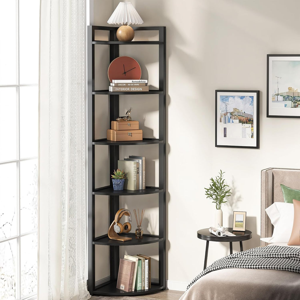 Tribesigns 6 Tier Corner Shelf, 70.9 Inch Tall Corner Bookshelf Small Bookcase Modern Corner Shelving Unit Storage Rack for Living Room, Home Office, Kitchen, Small Space (Black)