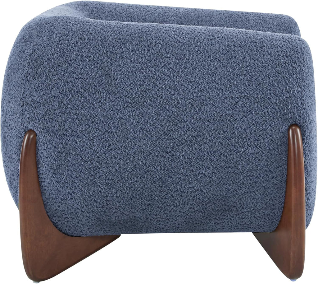 Christopher Knight Home Holly Modern Boucle Fabric Upholstered Club Chair for Living Room, Home Office, Apartment, Relaxing Chair with Removable Cushion and Birch Wood Legs, Blue + Walnut