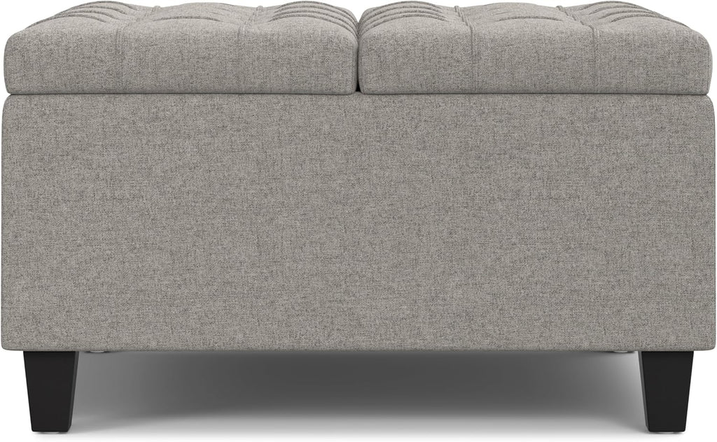 SIMPLIHOME Harrison Small Coffee Table Storage Ottoman - 30 inch Wide Upholstered Linen Look Fabric Square Lift-Top Ottoman in Cloud Grey, Transitional Ottoman for Living Room with Hidden Storage