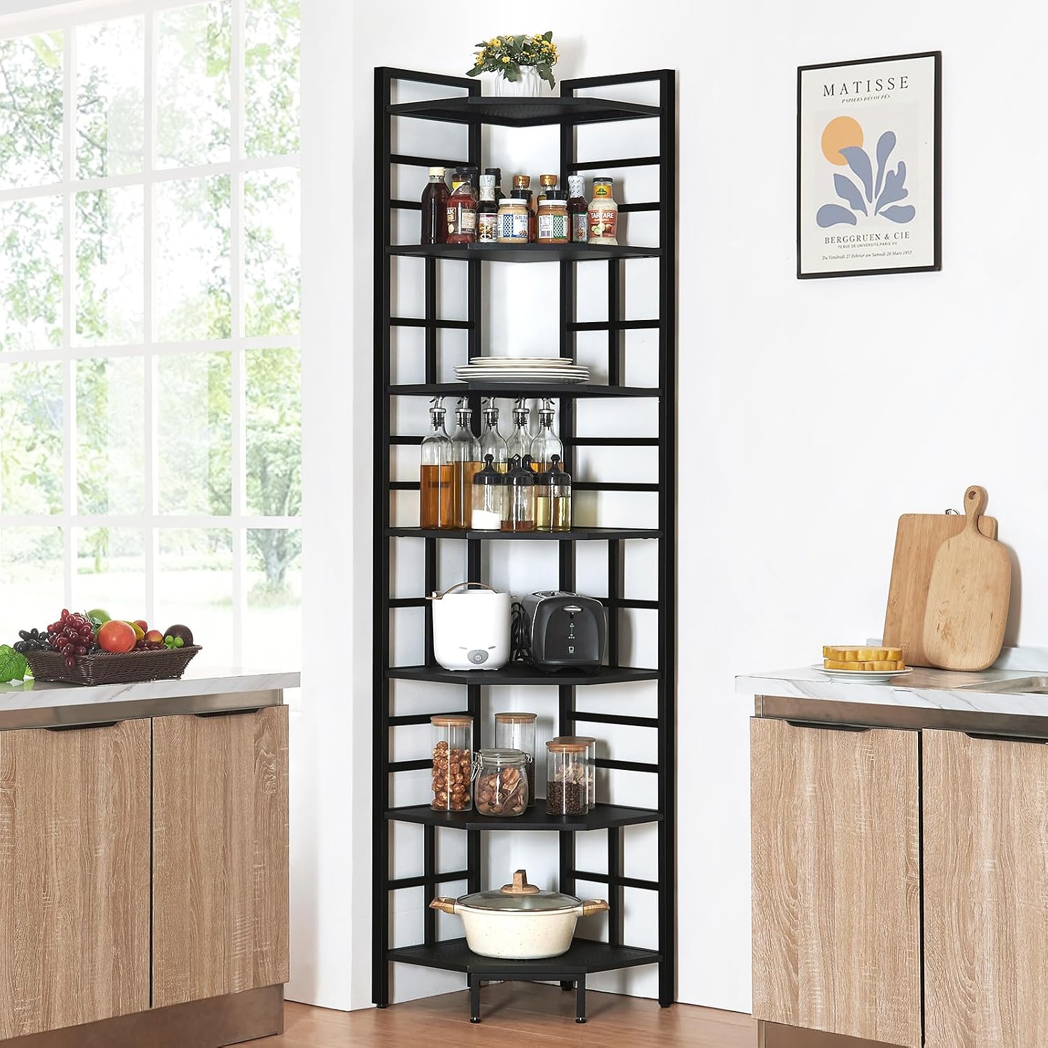 HOMISSUE Corner Shelf, 7 Tier Tall Narrow Bookshelf 82.6', Industrial Corner Bookcase with Storage for Home Office Living Room and Bedroom, Black