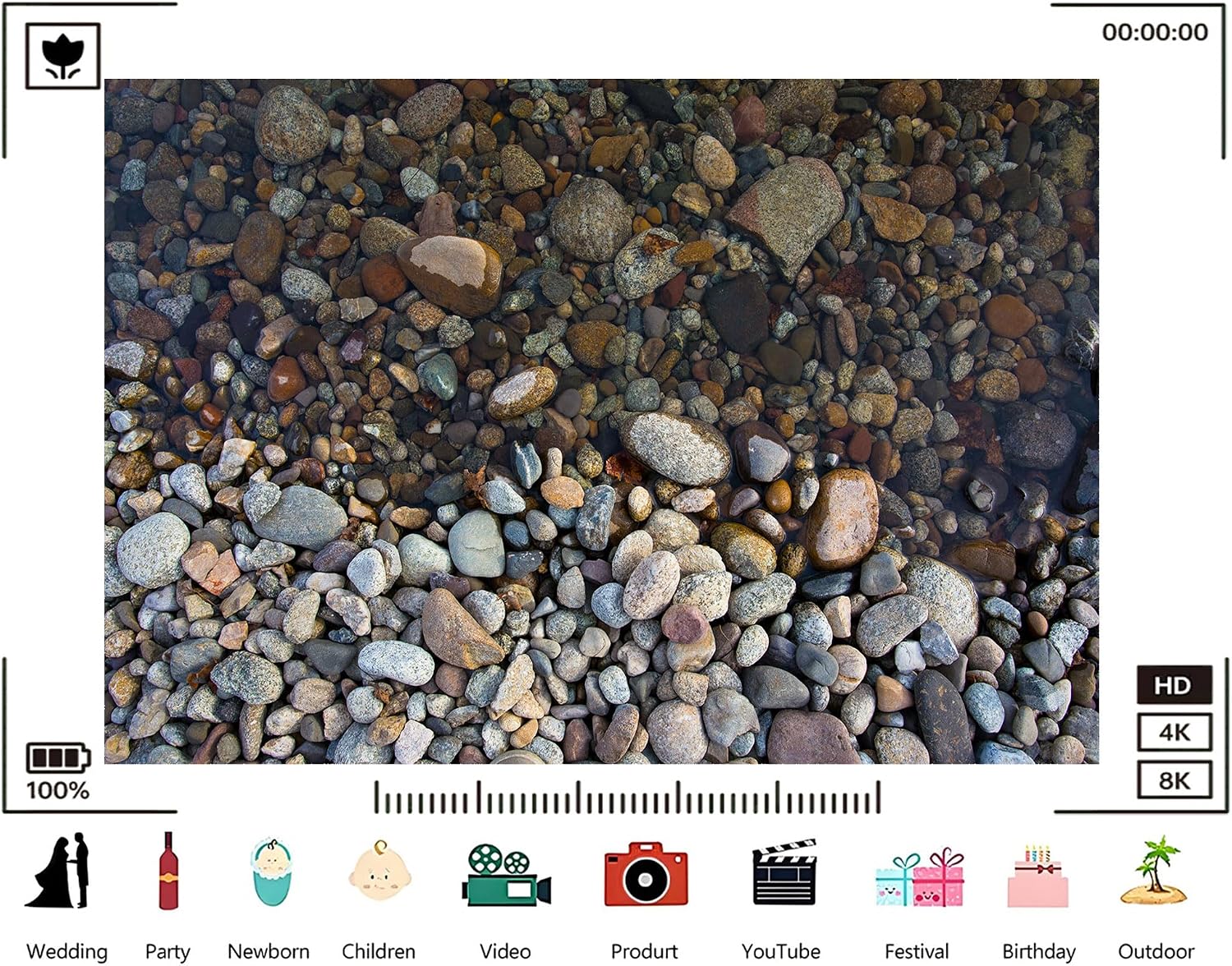 Trykid 20x10ft River Pebble Backdrop with Smooth Stones and Clear Water for Photography Background Wedding Bridal Shower Birthday Party Decoration Photo Booth Prop Fabric