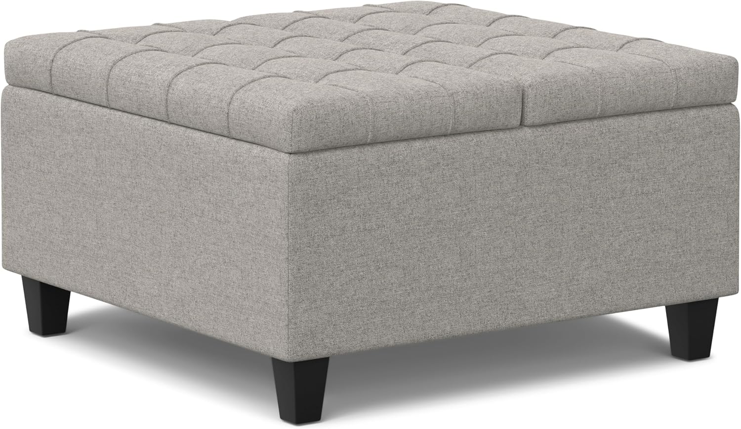 SIMPLIHOME Harrison Small Coffee Table Storage Ottoman - 30 inch Wide Upholstered Linen Look Fabric Square Lift-Top Ottoman in Cloud Grey, Transitional Ottoman for Living Room with Hidden Storage