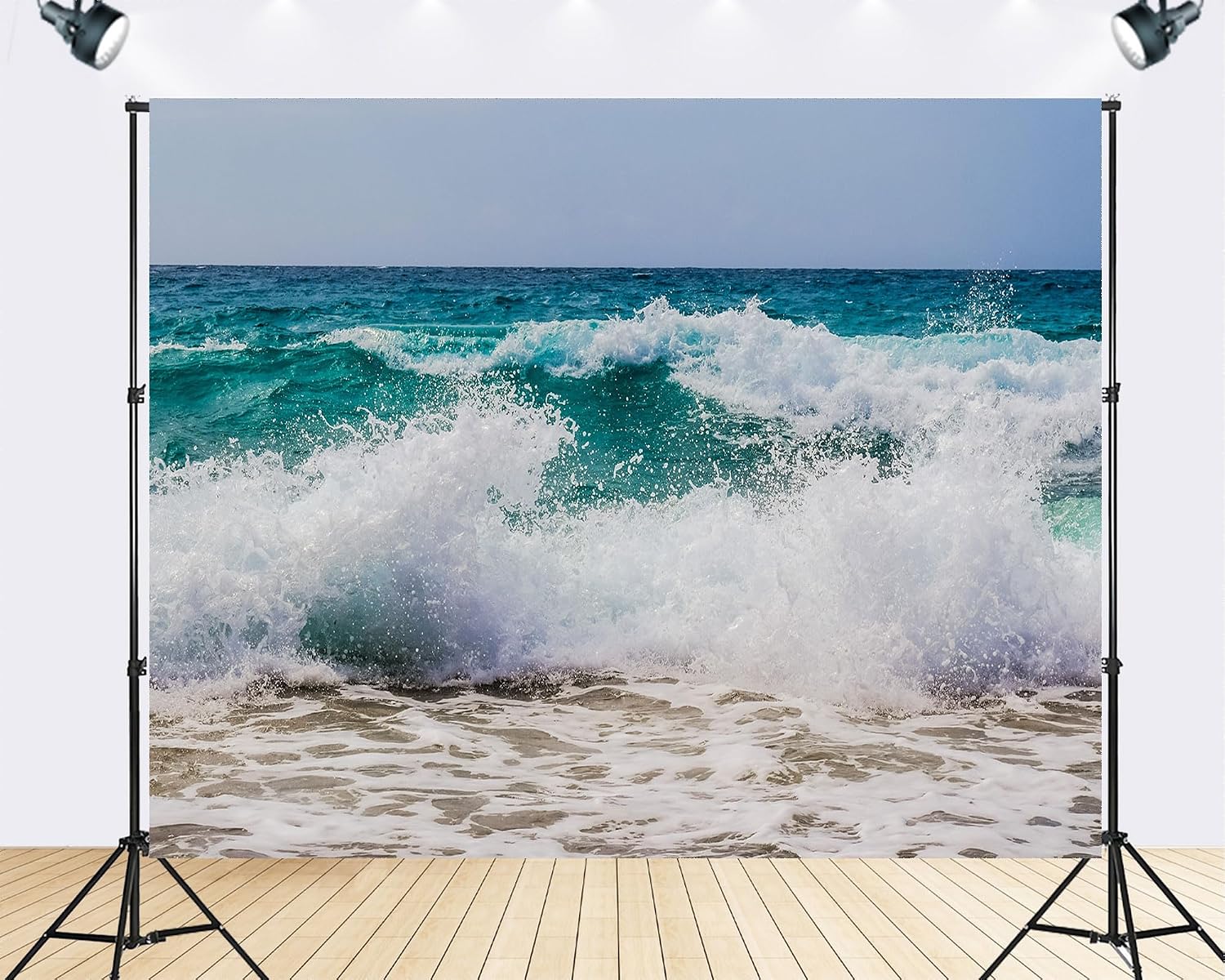 Trykid 20x10ft Turquoise Ocean Wave Backdrop White Foam Clear Blue Sky Coastal Shoreline Photography Background Tropical Paradise Tapestry Party Decoration Photo Studio Prop Fabric