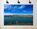 Trykid 20x10ft Turquoise Lake Backdrop Snow Capped Mountains Desert Cliffs Clear Blue Sky Rugged Terrain Photography Background Countryside Wedding Party Decoration Photo Booth Prop Fabric