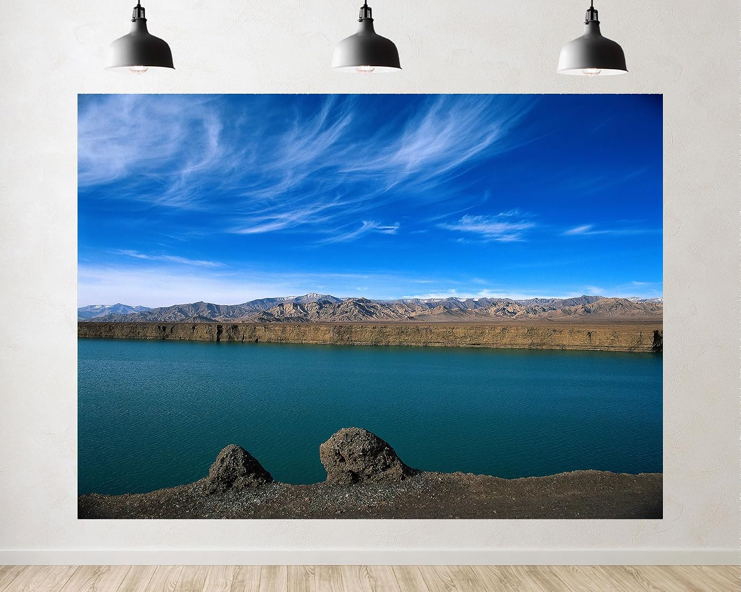 Trykid 20x10ft Turquoise Lake Backdrop Snow Capped Mountains Desert Cliffs Clear Blue Sky Rugged Terrain Photography Background Countryside Wedding Party Decoration Photo Booth Prop Fabric